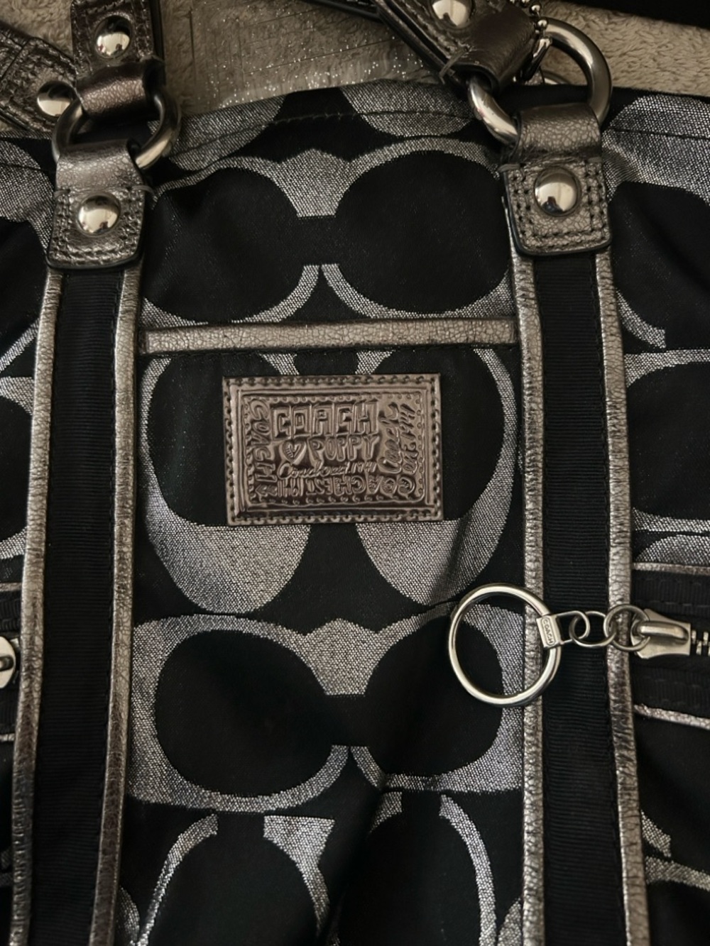 Coach Poppy Silver & Black Spotlight Satchel - Picture 8 of 10